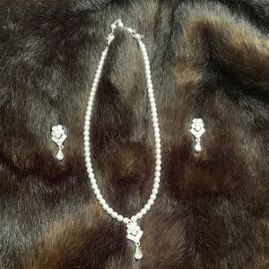 Elegant Silver Pearl Necklace and Earring Set